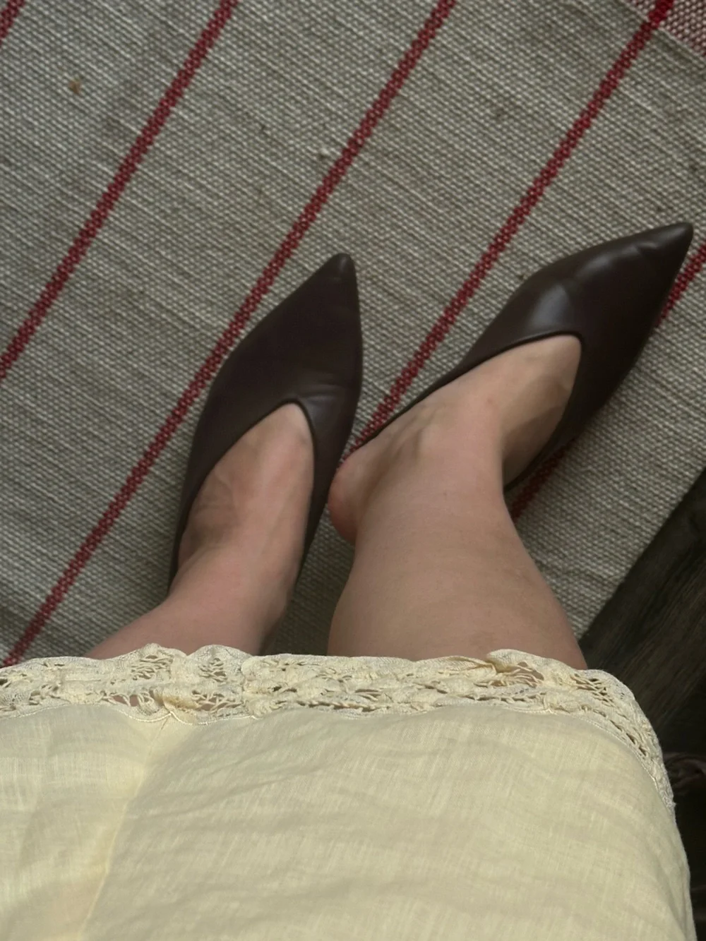 Women's Pointed Slip-On Flats in Dark Brown Leather-Look